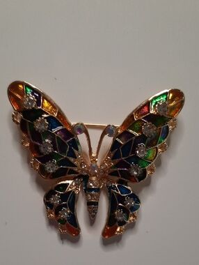Gold-Tone Multicolor Butterfly Brooch Pin